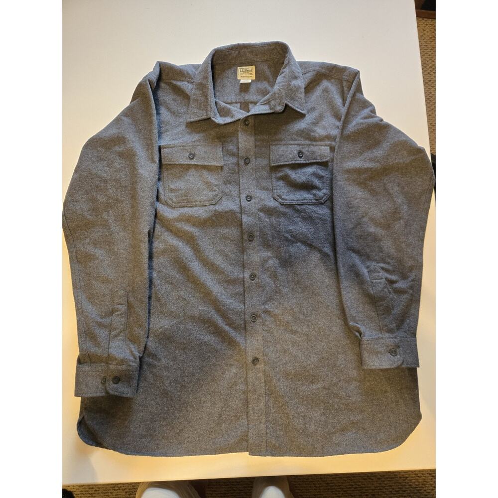 L.L. Bean Chamois Cloth Shirt Mens XXL Tall Gray Heavyweight Flannel Traditional